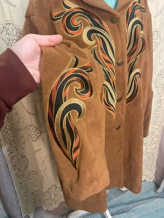 Bob Mackie: wearable art Embroidered Brown Suede Button-Front Jacket - Picture 6 of 8